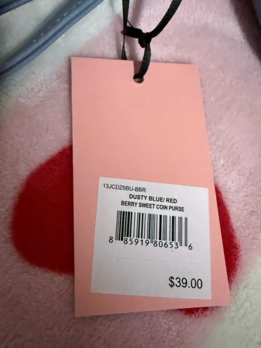 NWT Juicy Couture Dusty Blue and Red Berry Sweet Coin Purse